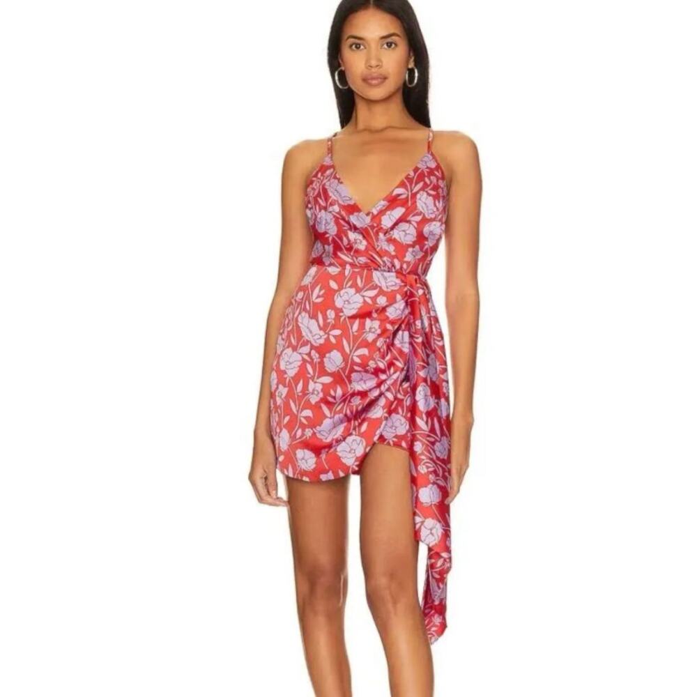 Lovers and Friends Kamala Mini Dress Womens S Red Floral Satin Sleeveless Mini